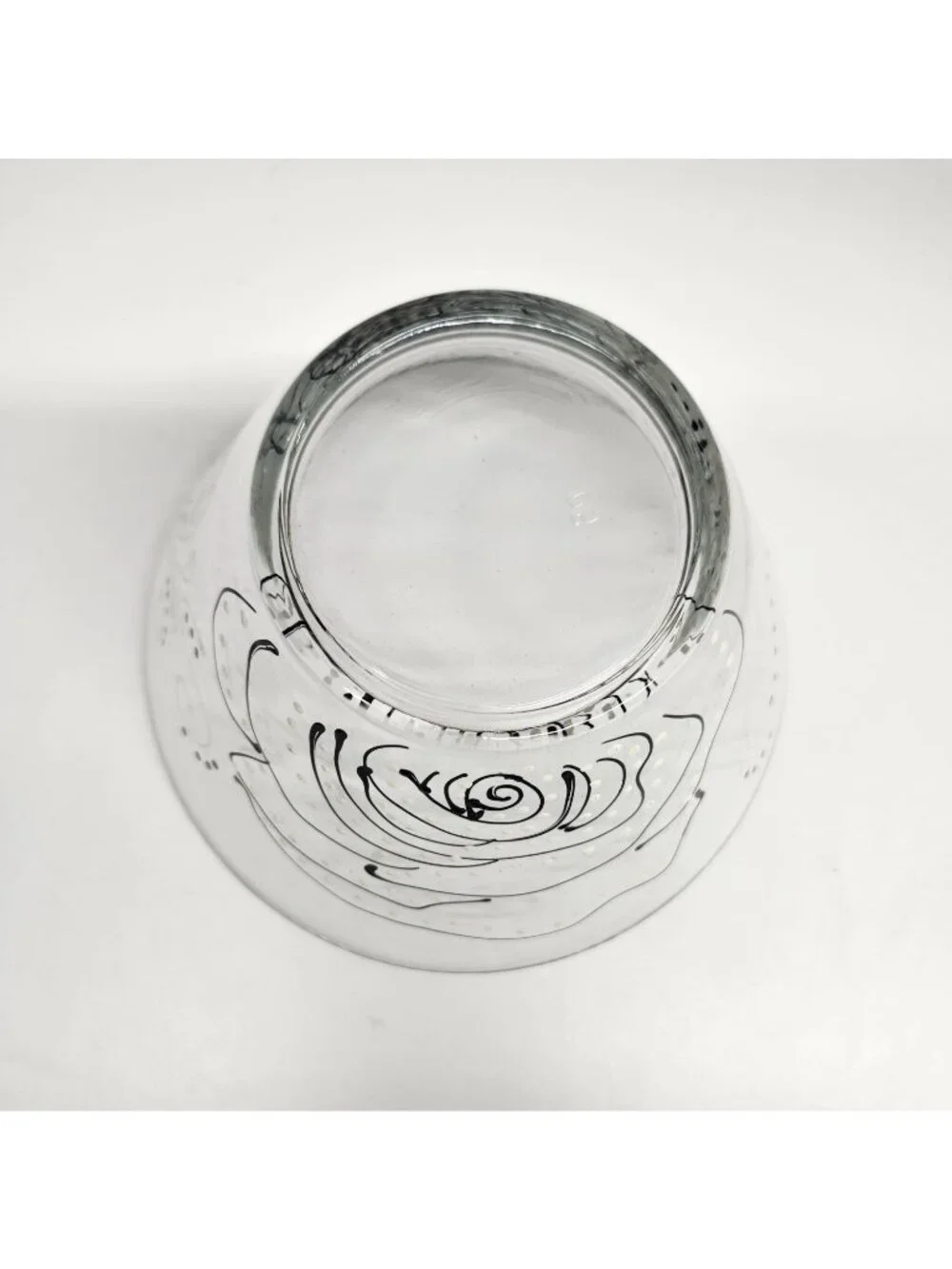 Floral Hand Painted Glass Bowl Black & White Rose